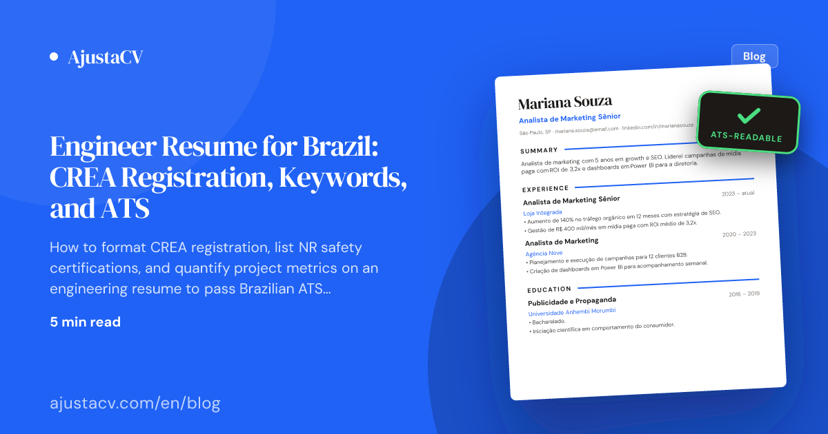 Engineer Resume for Brazil: CREA Registration, Keywords, and ATS | Blog ...